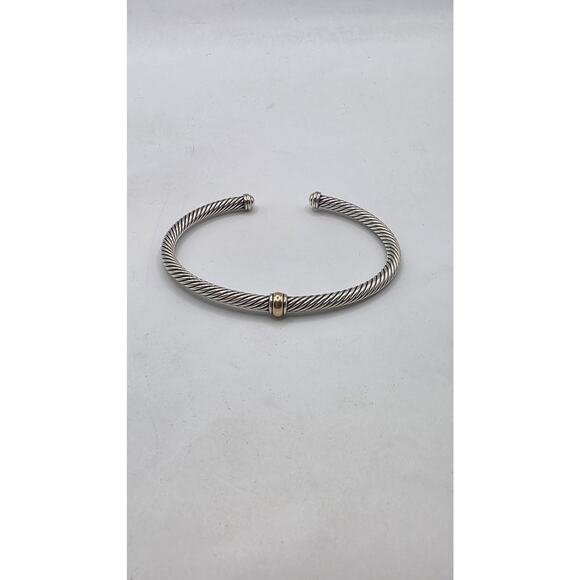 David Yurman Sterling Silver Classic Cable Gold Station Cuff Bracelet - Picture 7 of 13